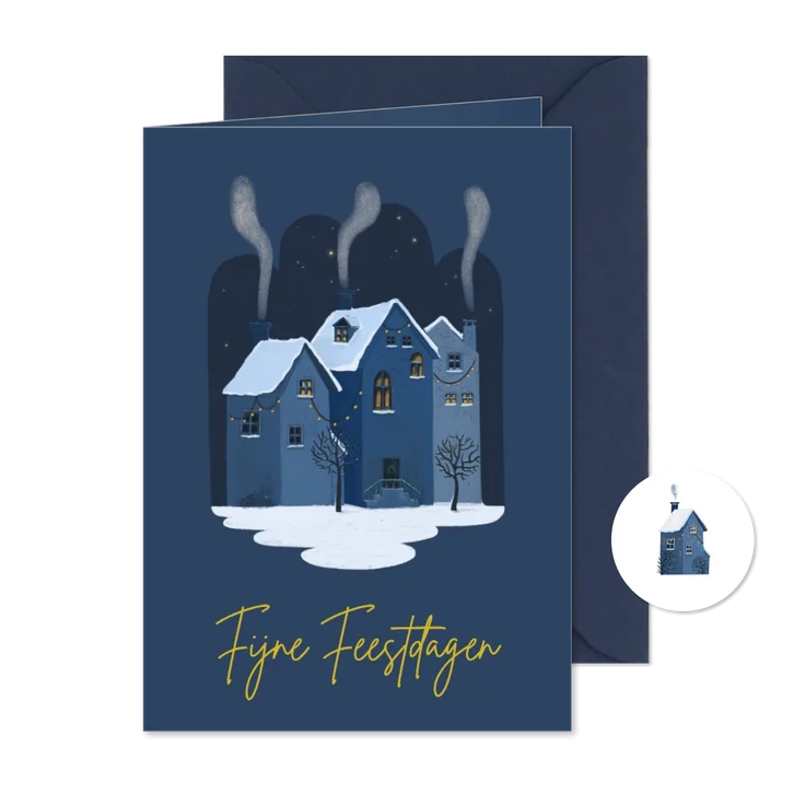 Kerstkaart met winterhuisjes