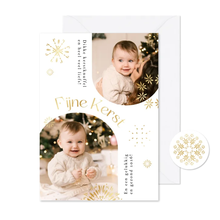Kerstkaart modern foto vuurwerk fijne kerst goud