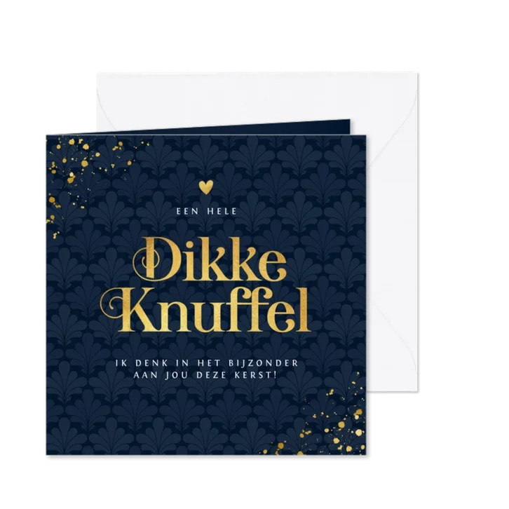 Kerstkaart moeilijke kerst dikke knuffel liefde hartje goud