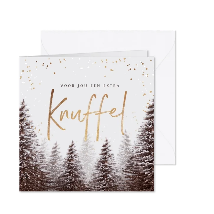 Kerstkaart moeilijke kerst knuffel kerstbomen winter