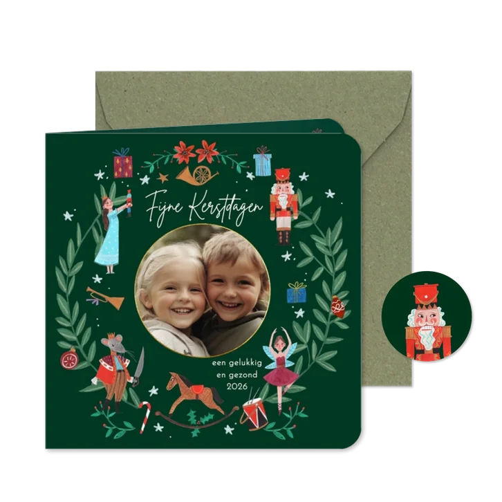 Kerstkaart notenkraker ballet kerstkrans foto