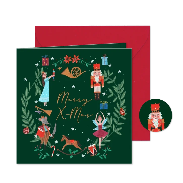 Kerstkaart notenkraker ballet kerstkrans