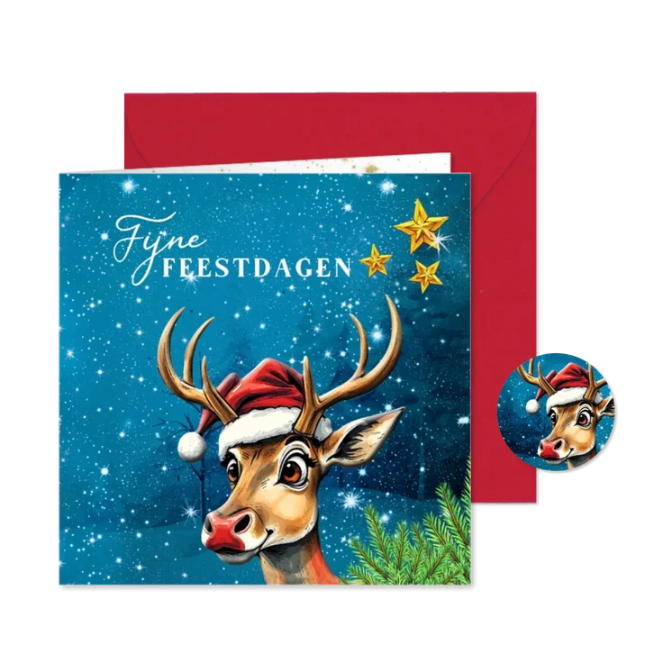 Kerstkaart onder de sterren hert