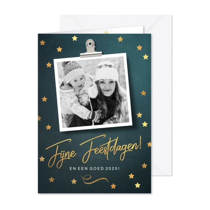 Kerstkaart patrol foto sterren goud