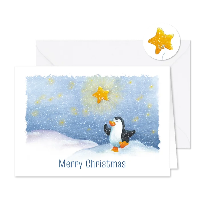 Kerstkaart pinguïn met ballon