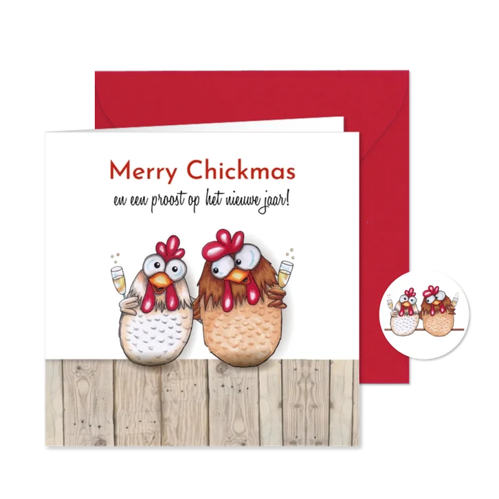 Kerstkaart proostende kippen