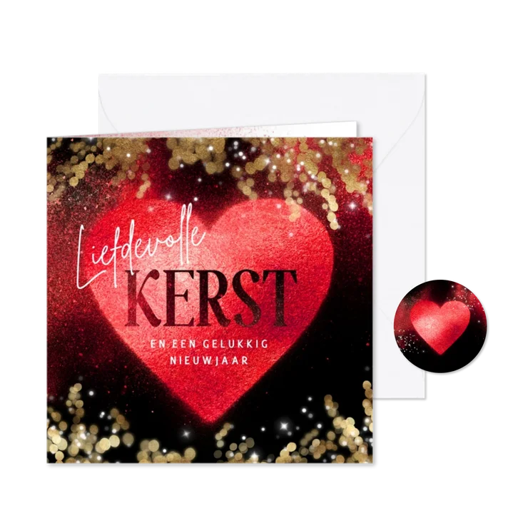 Kerstkaart rood hart