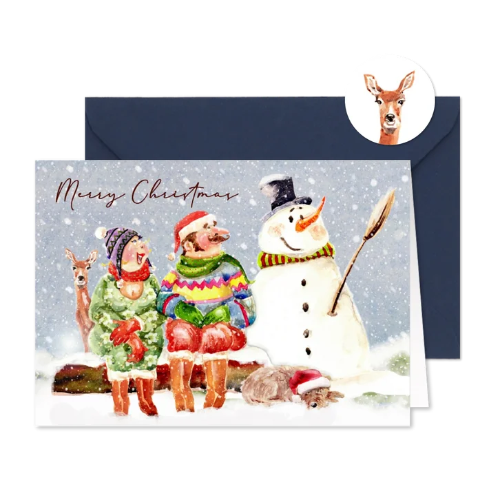 Kerstkaart samen een sneeuwpop maken