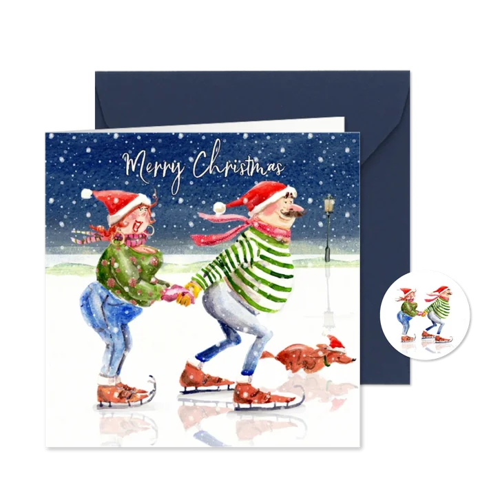 Kerstkaart samen op de schaatsen