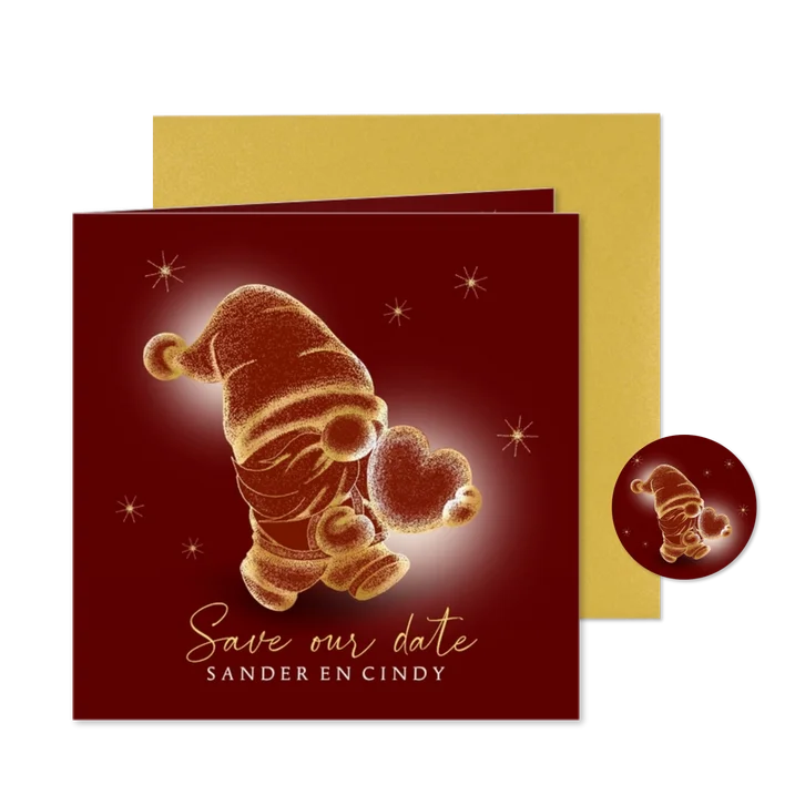 Kerstkaart Save the Date met kabouter