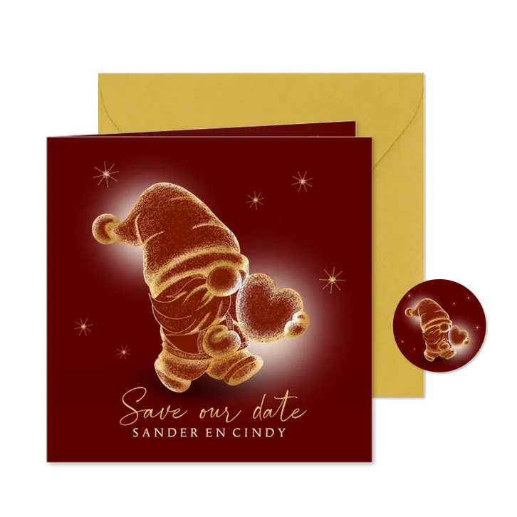 Kerstkaart Save the Date met kabouter