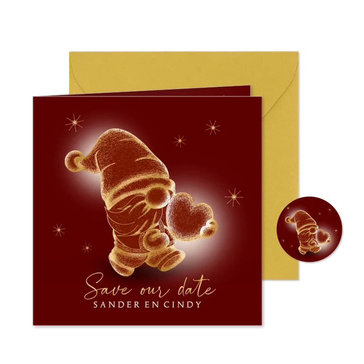 Kerstkaart Save the Date met kabouter