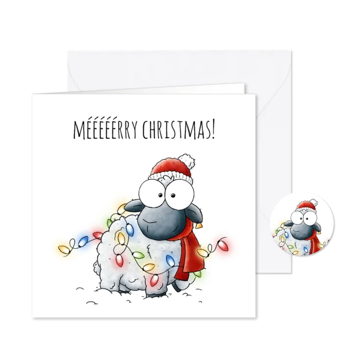 Kerstkaart schaapje in de sneeuw 'Mééééérry Christmas!'