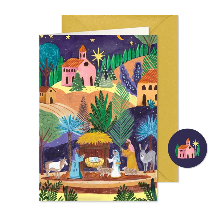 Kerstkaart sfeervolle kerststal met kindje Jezus