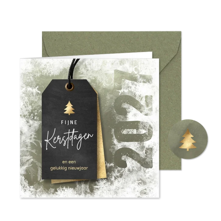 Kerstkaart sneeuw met label