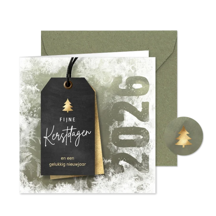 Kerstkaart sneeuw met label