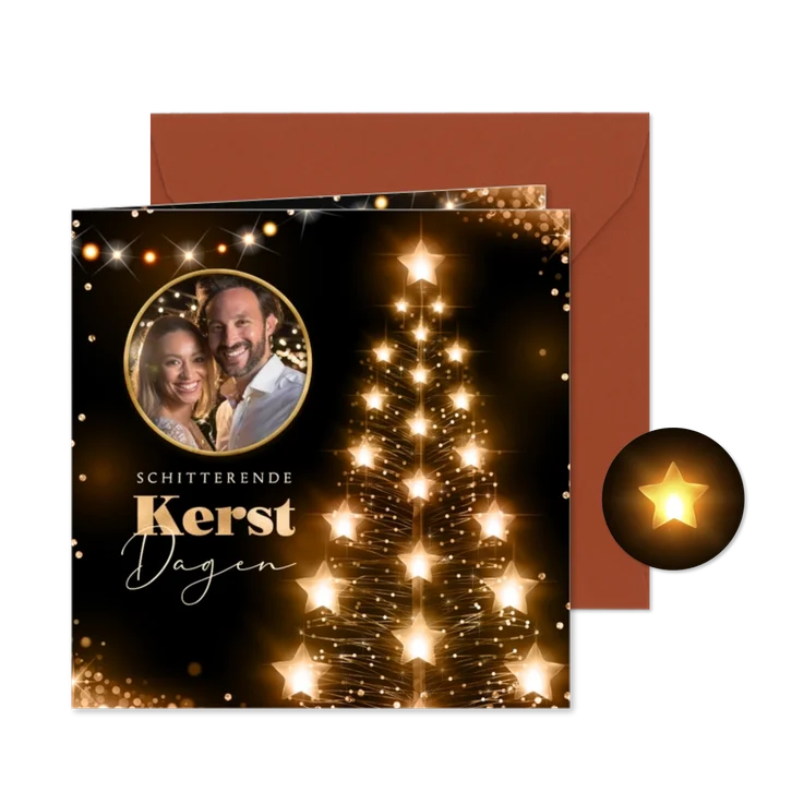 Kerstkaart sparkle and shine lichtgevende kerstboom sterren