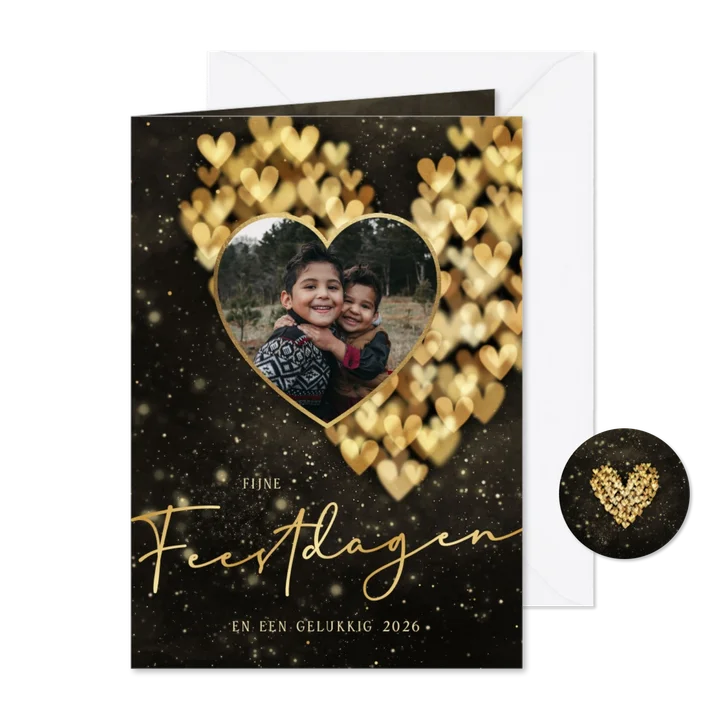 Kerstkaart sprankelend hart met foto donker
