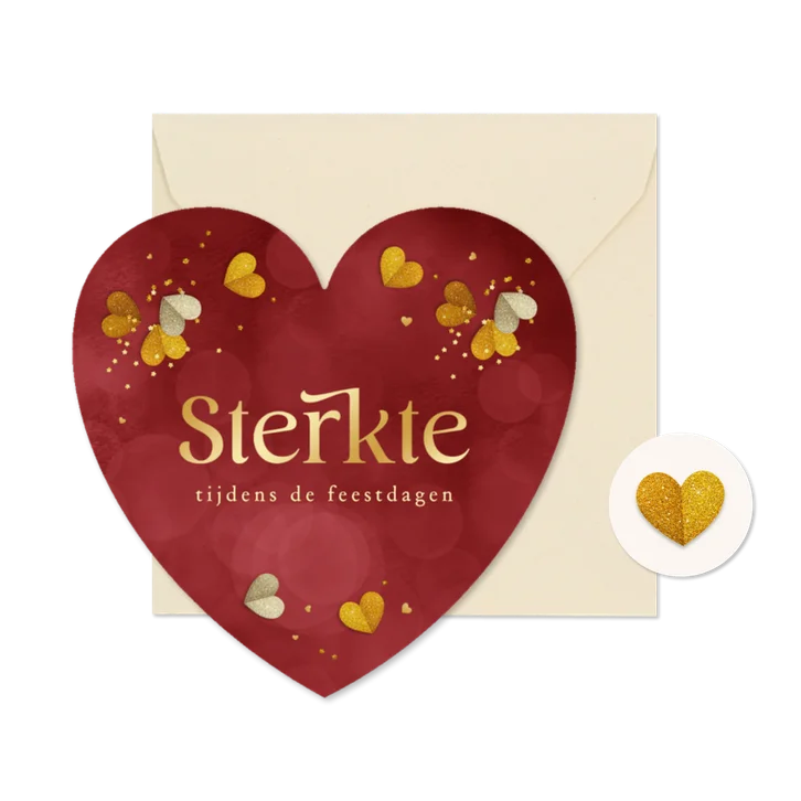 Kerstkaart sterkte tijdens de feestdagen hartvorm goud rood