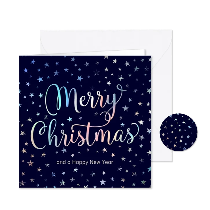 Kerstkaart sterren confetti blauw
