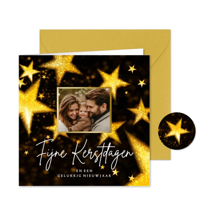 Kerstkaart sterren en foto kerstdagen