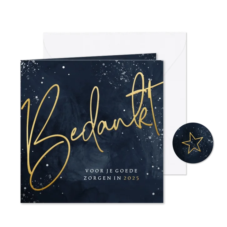 Kerstkaart stijlvol bedankt in goudlook
