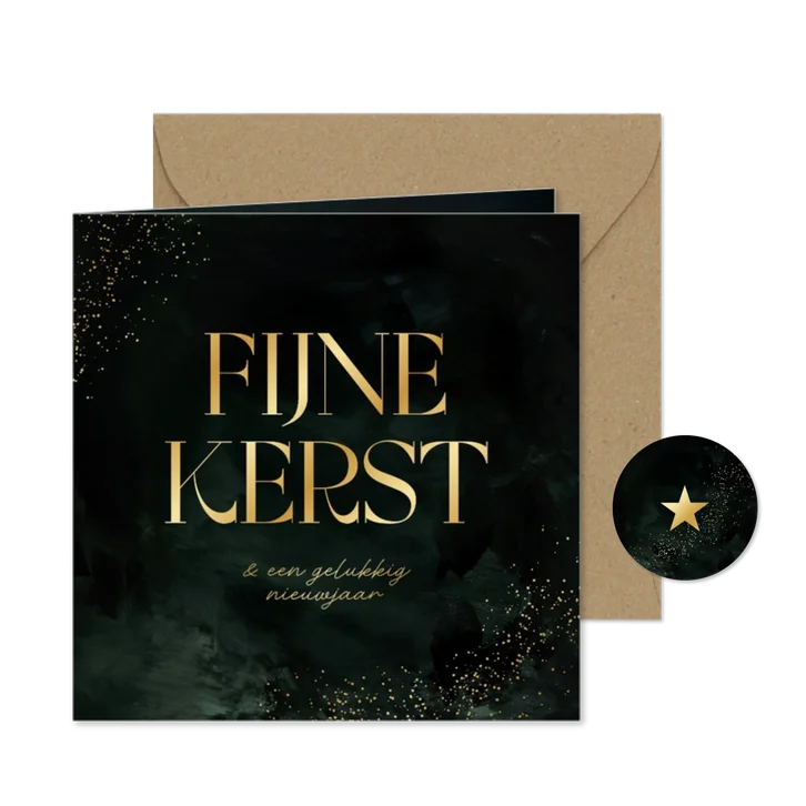 Kerstkaart stijlvol grote tekst fijne kerst groen goud