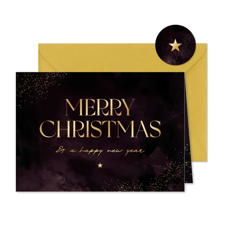Kerstkaart stijlvol grote tekst merry christmas goud 