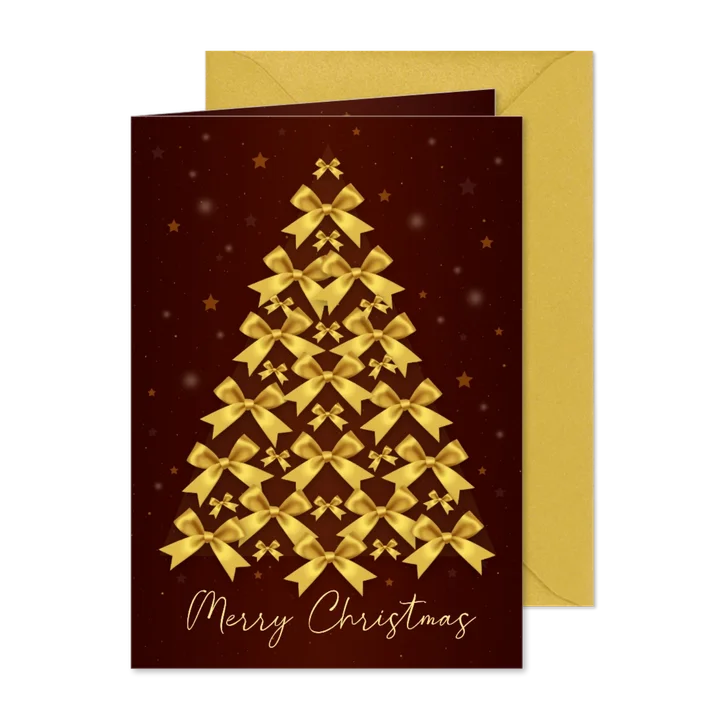 Kerstkaart strikken boom goudlook