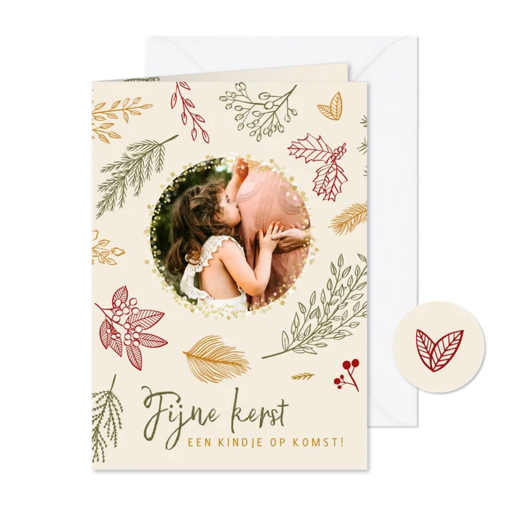 Kerstkaart takjes en besjes met foto