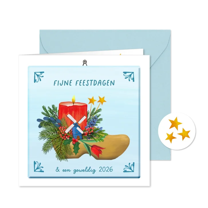 Kerstkaart-tegel 'Hollandse klomp'