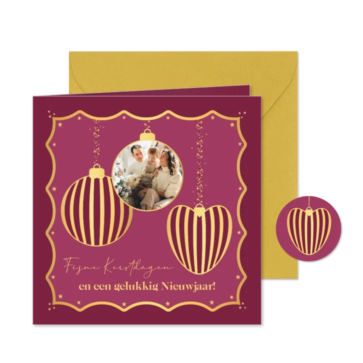 Kerstkaart trendy chique foto roze en goud