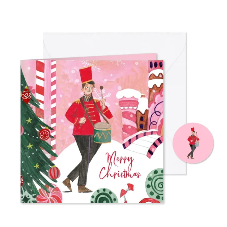 Kerstkaart 'twelve drummer drumming' illustratie