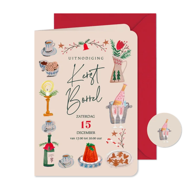 Kerstkaart uitnodiging kerstborrel kerst doodles