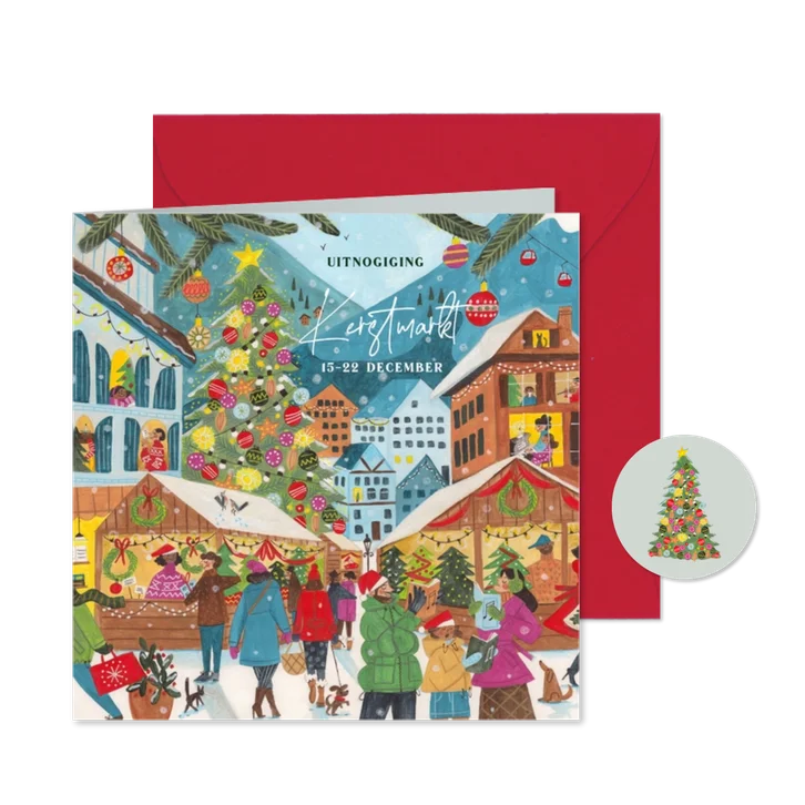Kerstkaart uitnodiging kerstmarkt