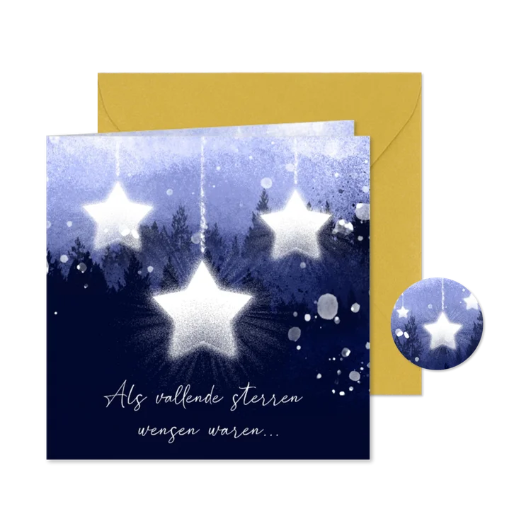 Kerstkaart vallende sterren wens