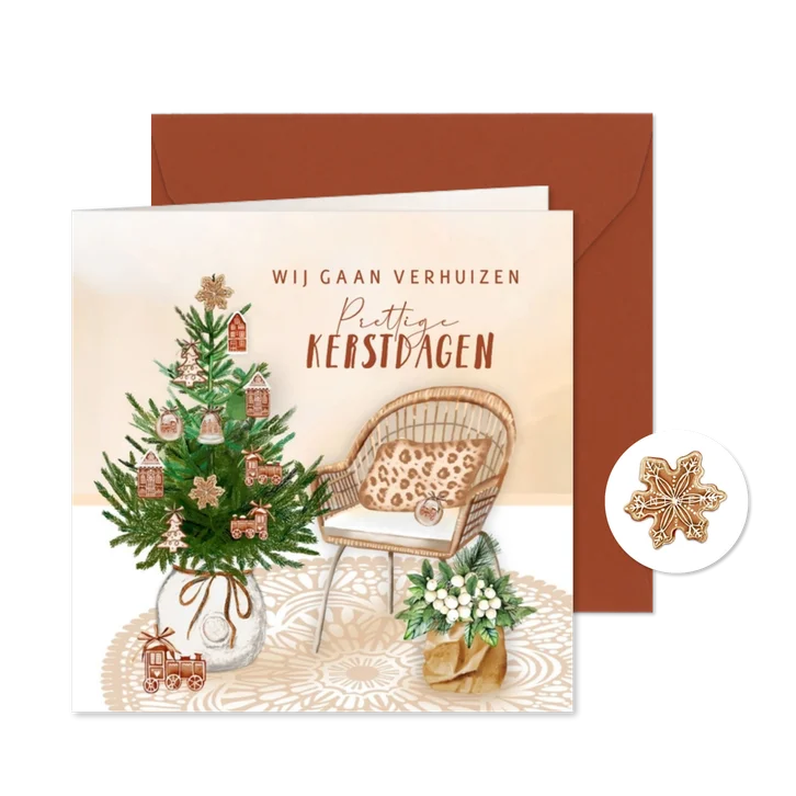 Kerstkaart verhuizen kerstboom gingerbread