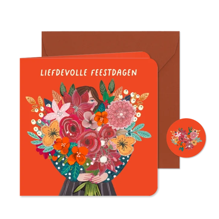 Kerstkaart vrolijk bloemen boeket