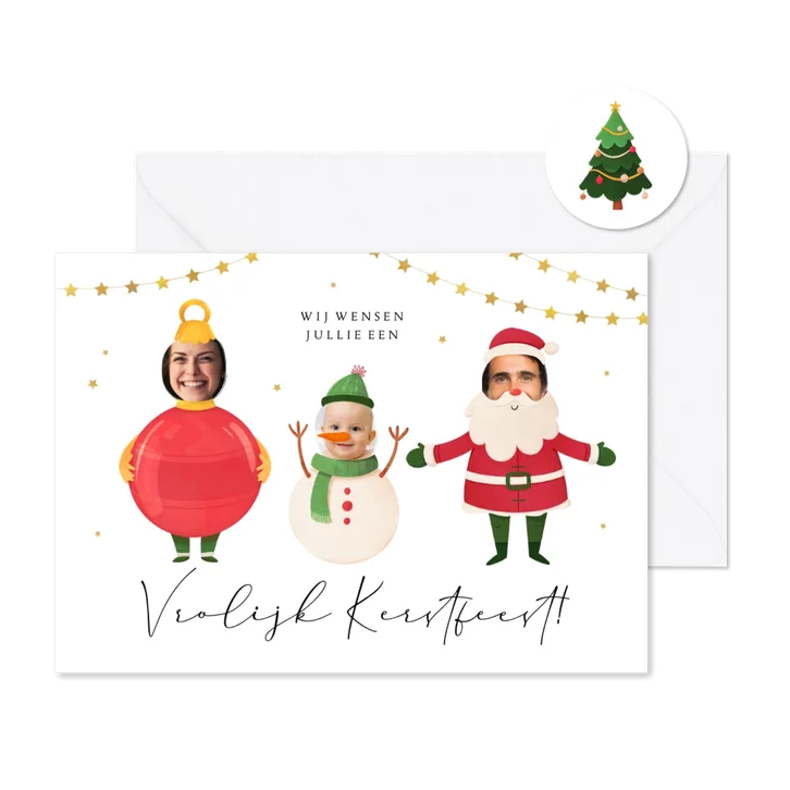 Kerstkaart vrolijk kerstfeest grappig kerstman sneeuwpop bal