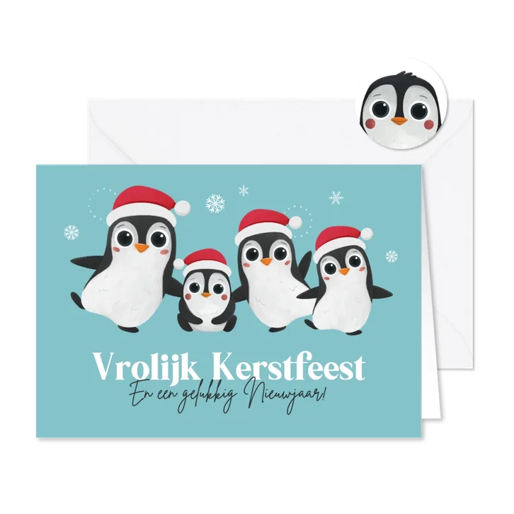 Kerstkaart vrolijke kerstdagen pinguïns kerstman sneeuw