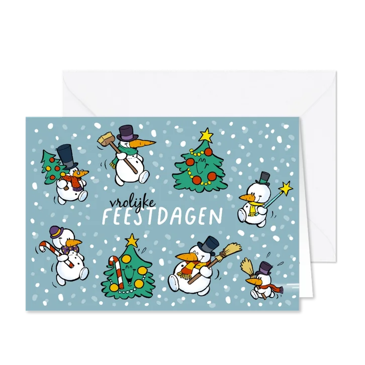 Kerstkaart vrolijke sneeuwpoppen