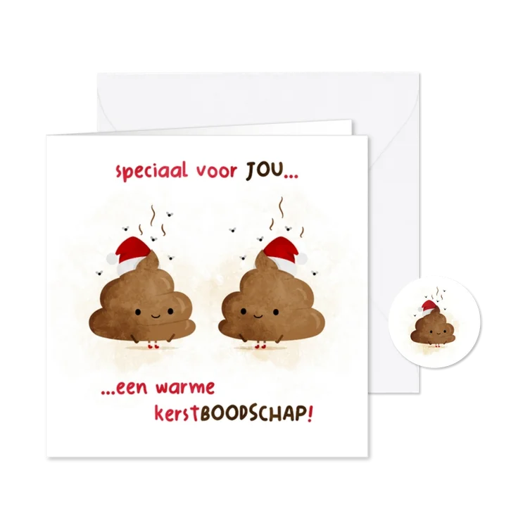 Kerstkaart warme kerstboodschap met drol
