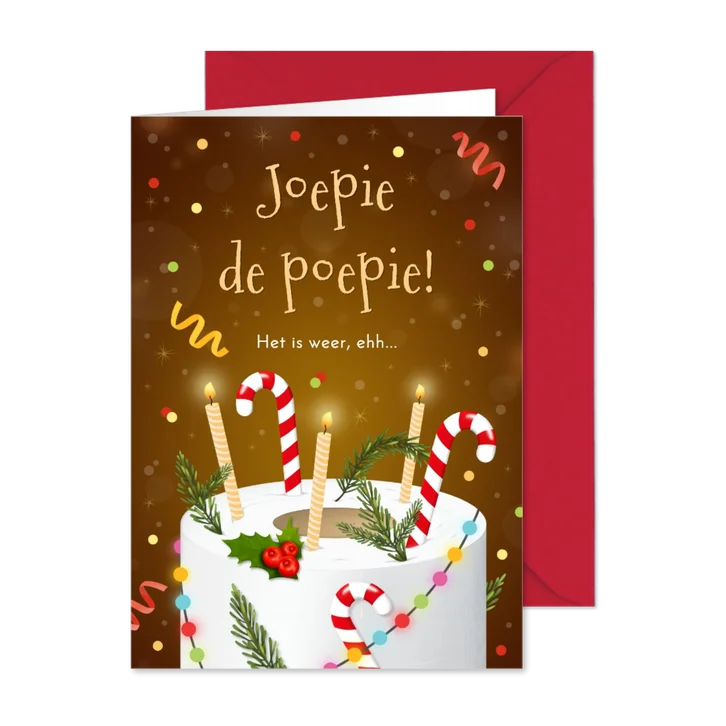 Kerstkaart wc rollen boom te laat