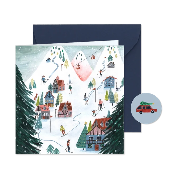 Kerstkaart winter cozy ski landschap