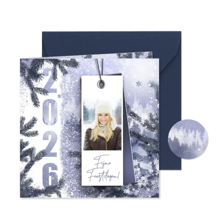 Kerstkaart winter label blauw