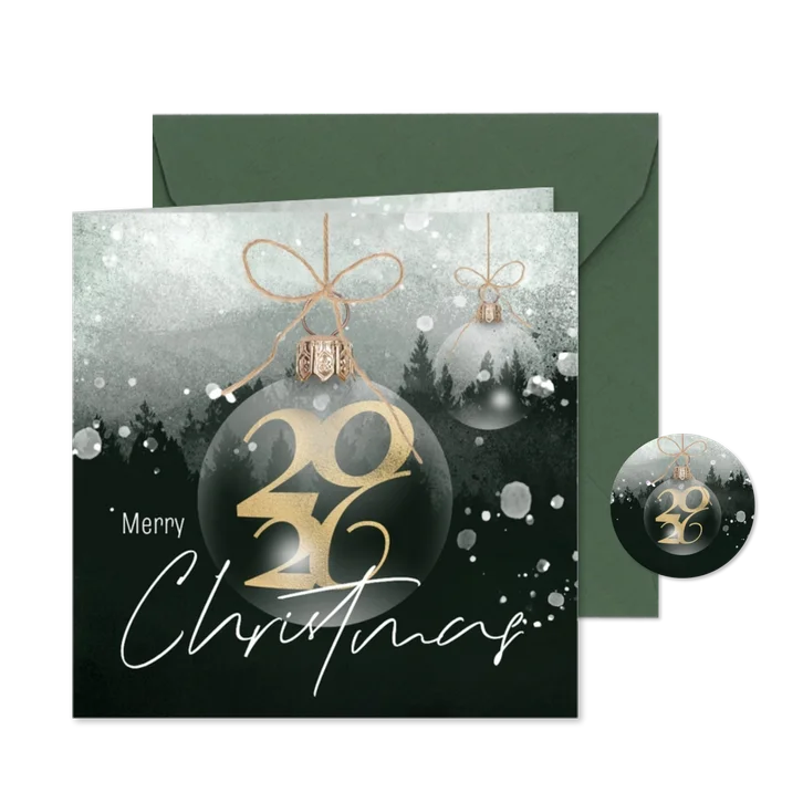 Kerstkaart winter natuur kerstbal 2026