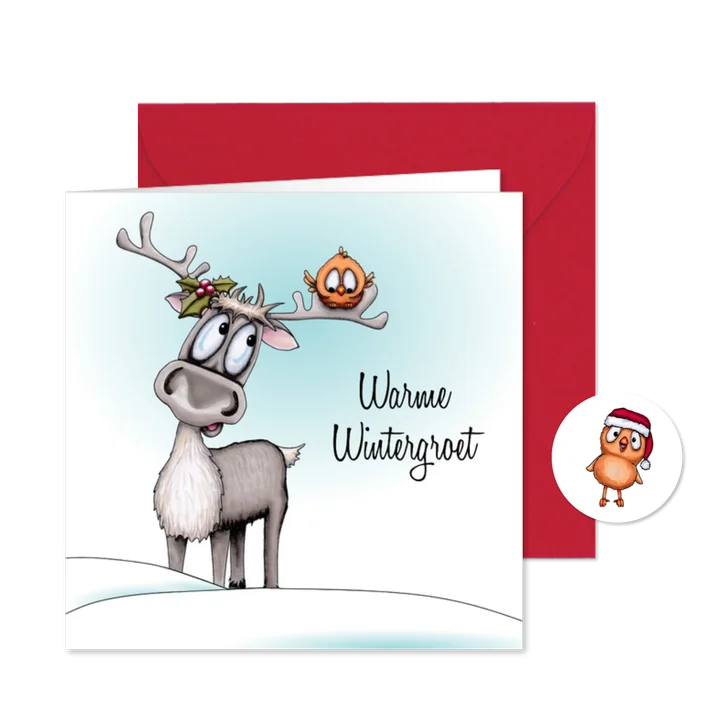 Kerstkaart wintergroet met rendier