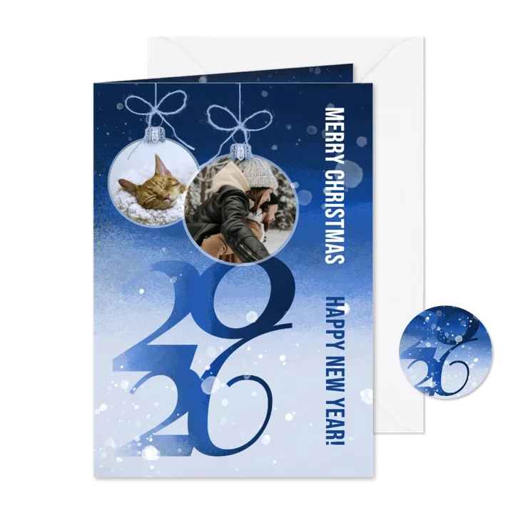 Kerstkaart winterlandschap blauw 2026