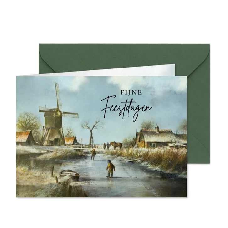 Kerstkaart winterlandschap met molen