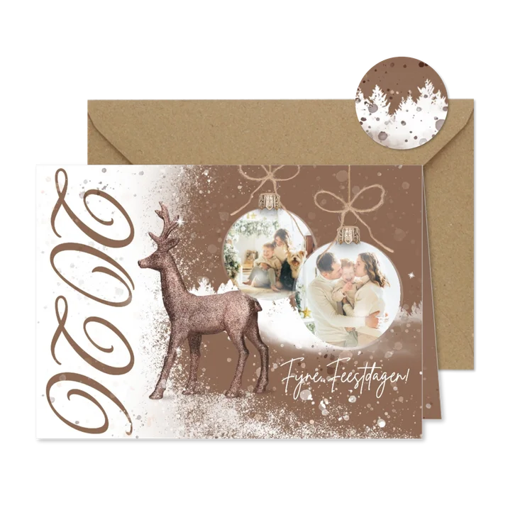 Kerstkaart winters landschap met hert